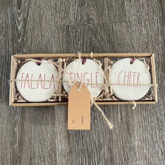NWT Rae Dunn Set of 3 White Ceramic Christmas Ornaments - Picture 1 of 4
